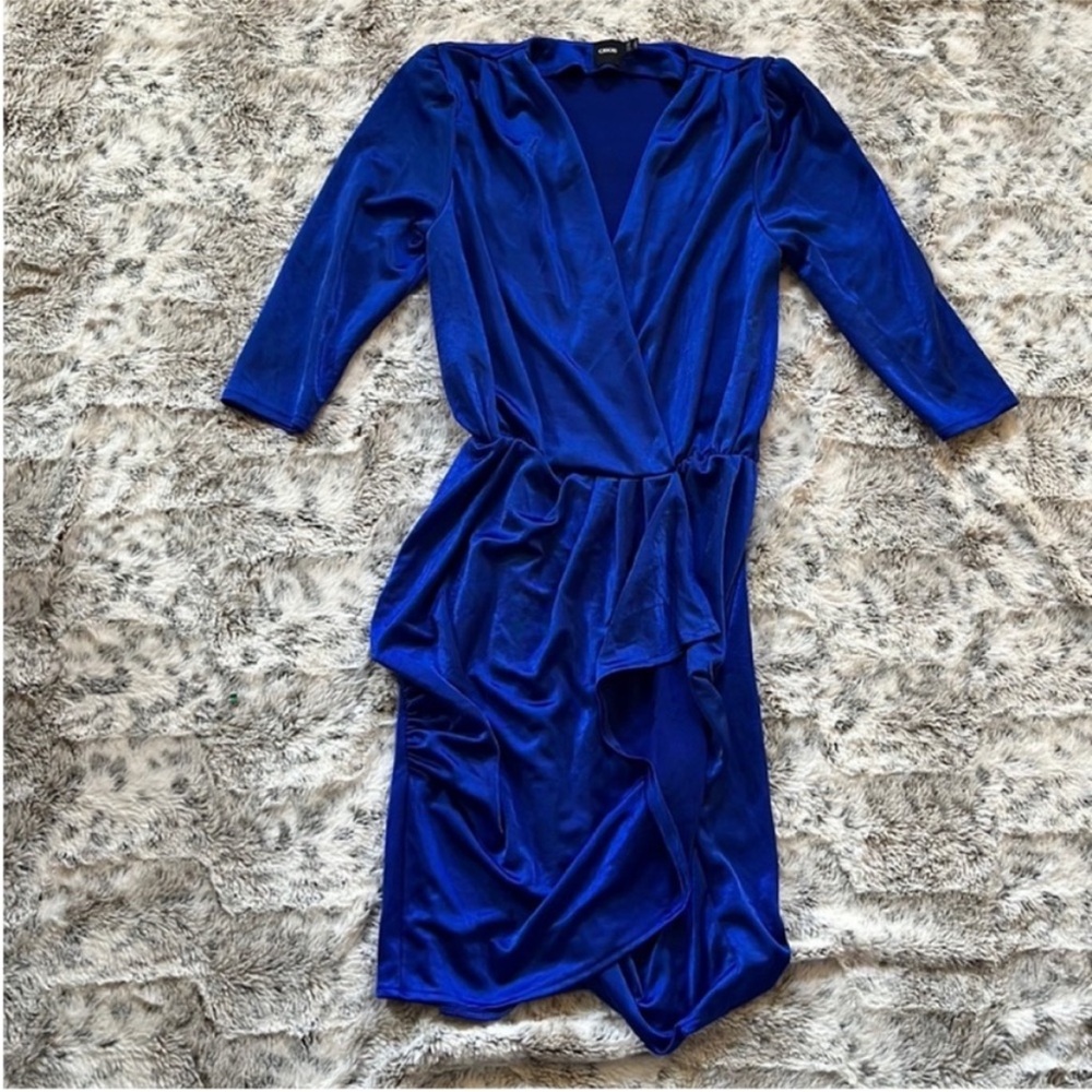 ASOS Cobalt Blue Draped Wrap Dress Ruched Waist Midi Bodycon Cocktail Party